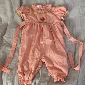 Petit Bebe orange gingham Thanksgiving romper.